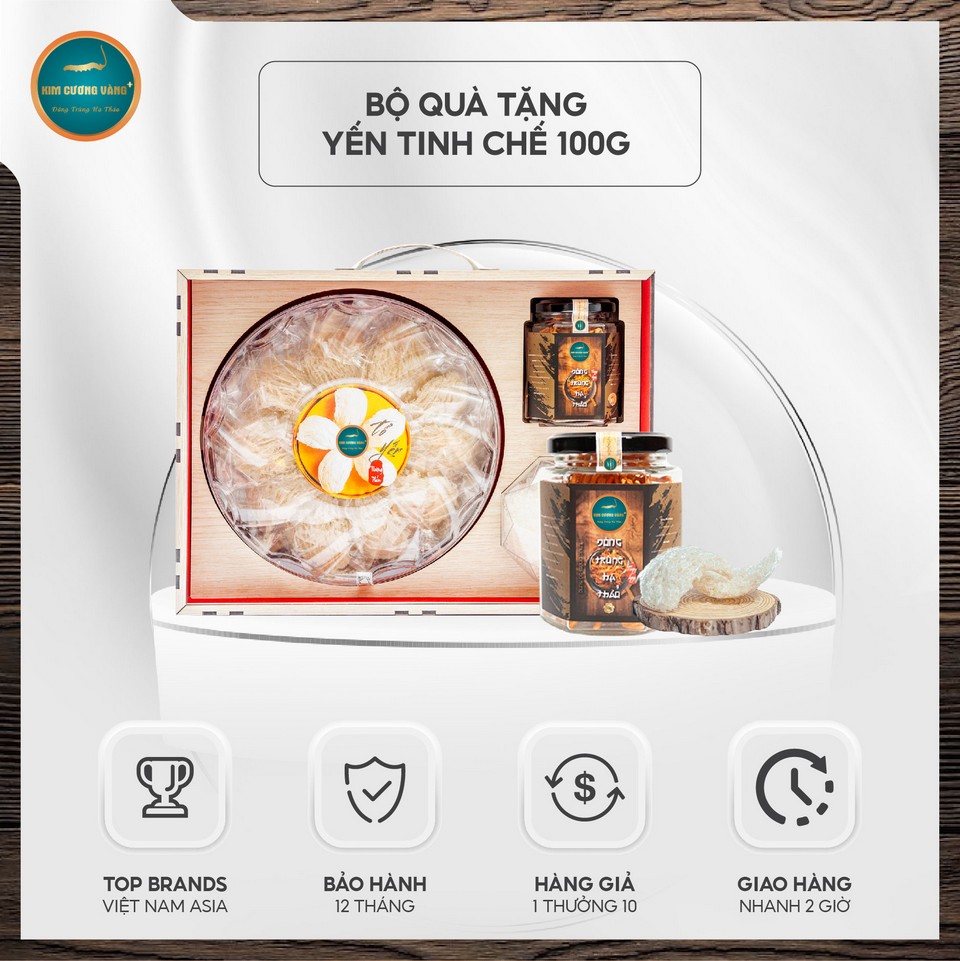 Bộ quà tặng yến tinh chế 100g Kim Cương Vàng