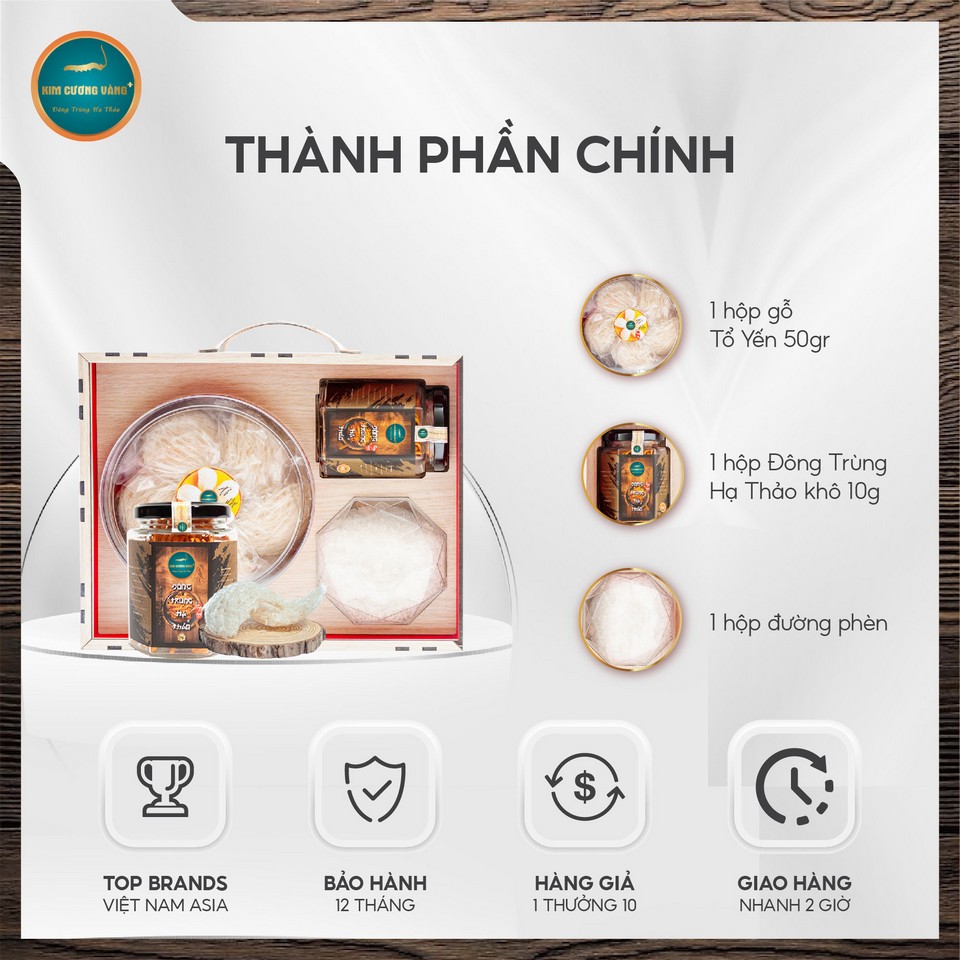 Bộ quà tặng yến tinh chế 50g Kim Cương Vàng