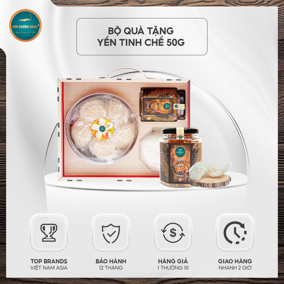 Bộ quà tặng yến tinh chế 50g Kim Cương Vàng