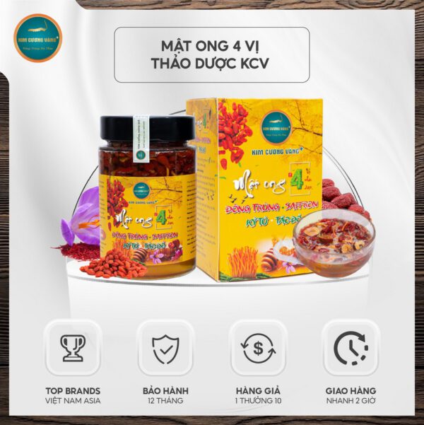 Mật ong 4 vị thảo dược Kim Cương Vàng